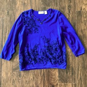 Alfred Dunner Floral Y-Neck Sweater